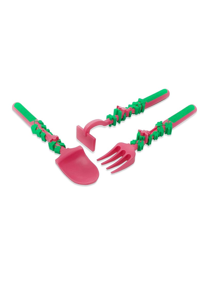 Eazy Kids Spoon, Fork & Pusher - Pink, Gardening, 3Pcs - Image 3