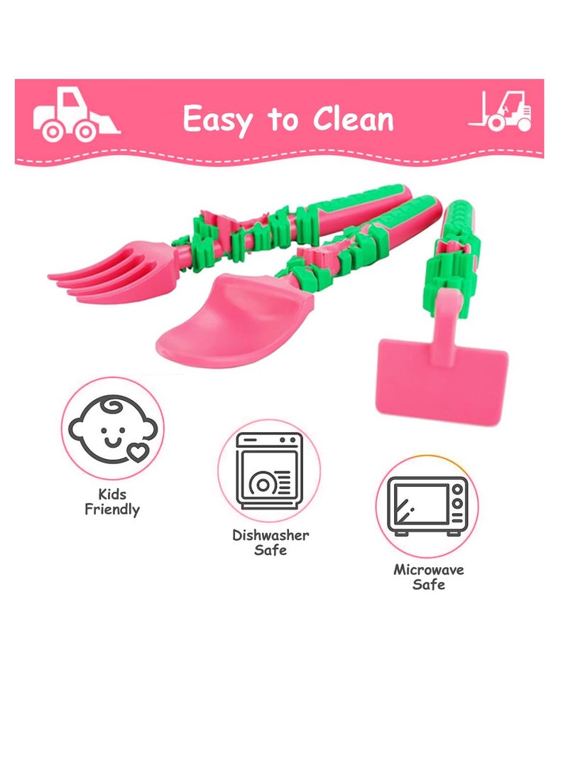 Eazy Kids Spoon, Fork & Pusher - Pink, Gardening, 3Pcs - Image 5