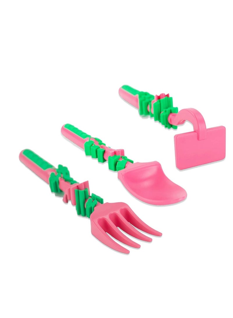 Eazy Kids Spoon, Fork & Pusher - Pink, Gardening, 3Pcs - Image 2
