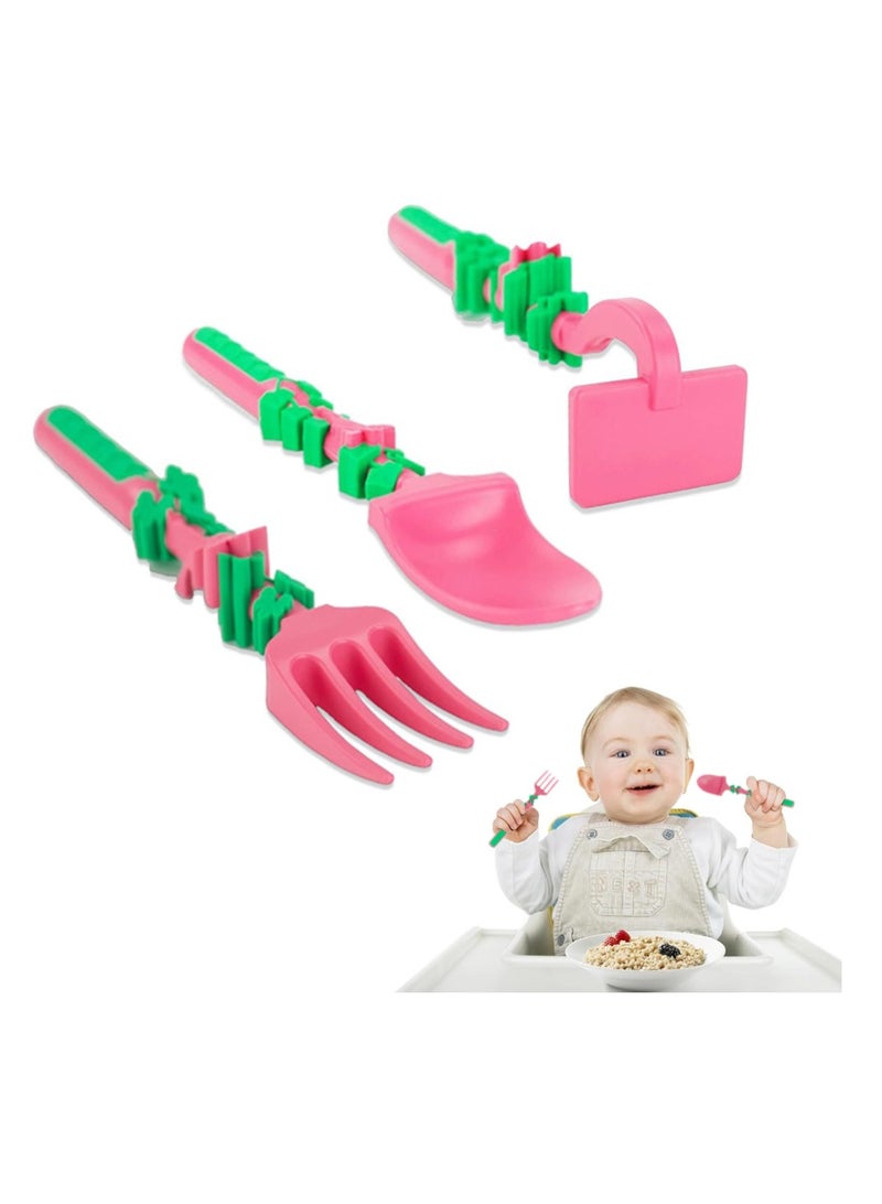 Eazy Kids Spoon, Fork & Pusher - Pink, Gardening, 3Pcs - Image 4