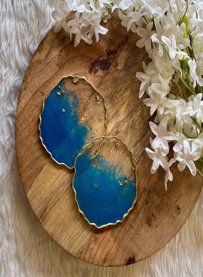 Artlia Handcrafted Geode Coasters for Dining Table Set of 2 (4'' Diameter Ideal for Gifting (Birthdays,Anniversaries,Weddings),Enhancing Home Decor,Gifts,and Special Occasions (Blue) - Image 1