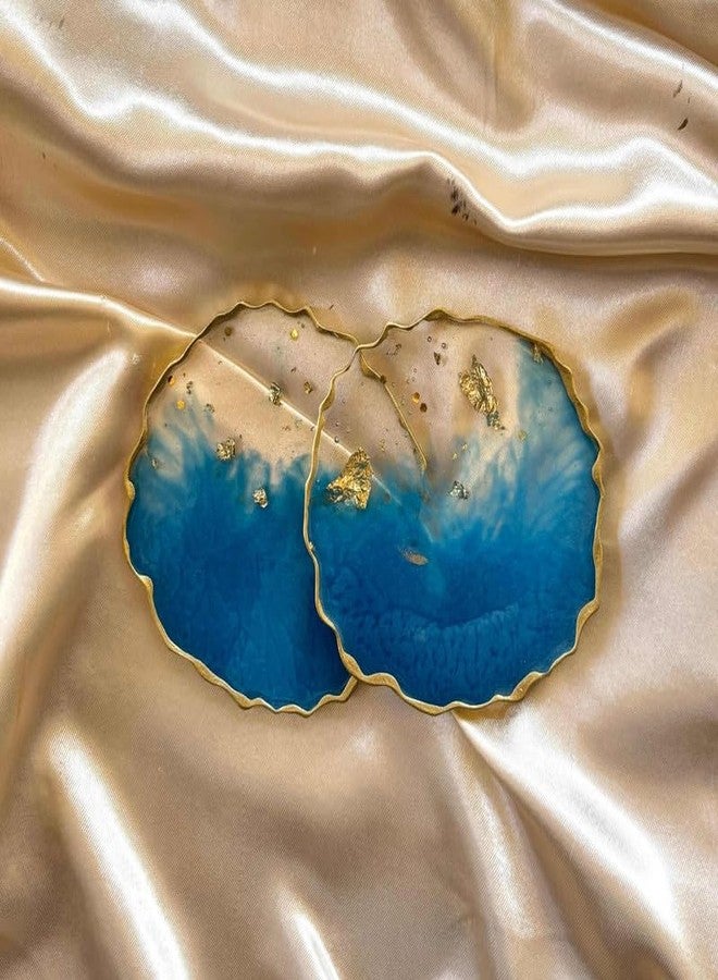 Artlia Handcrafted Geode Coasters for Dining Table Set of 2 (4'' Diameter Ideal for Gifting (Birthdays,Anniversaries,Weddings),Enhancing Home Decor,Gifts,and Special Occasions (Blue) - Image 4
