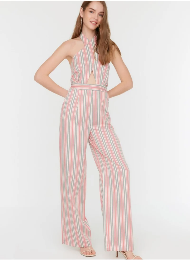 trendyol Striped Cut Out Detail Jumpsuit