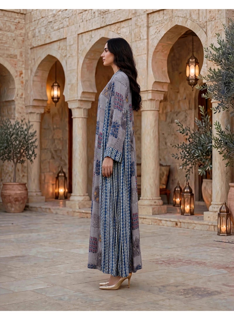 IKKXA Traditional Mosaic Print Maxi Jalabiya IK218Violet - Image 4