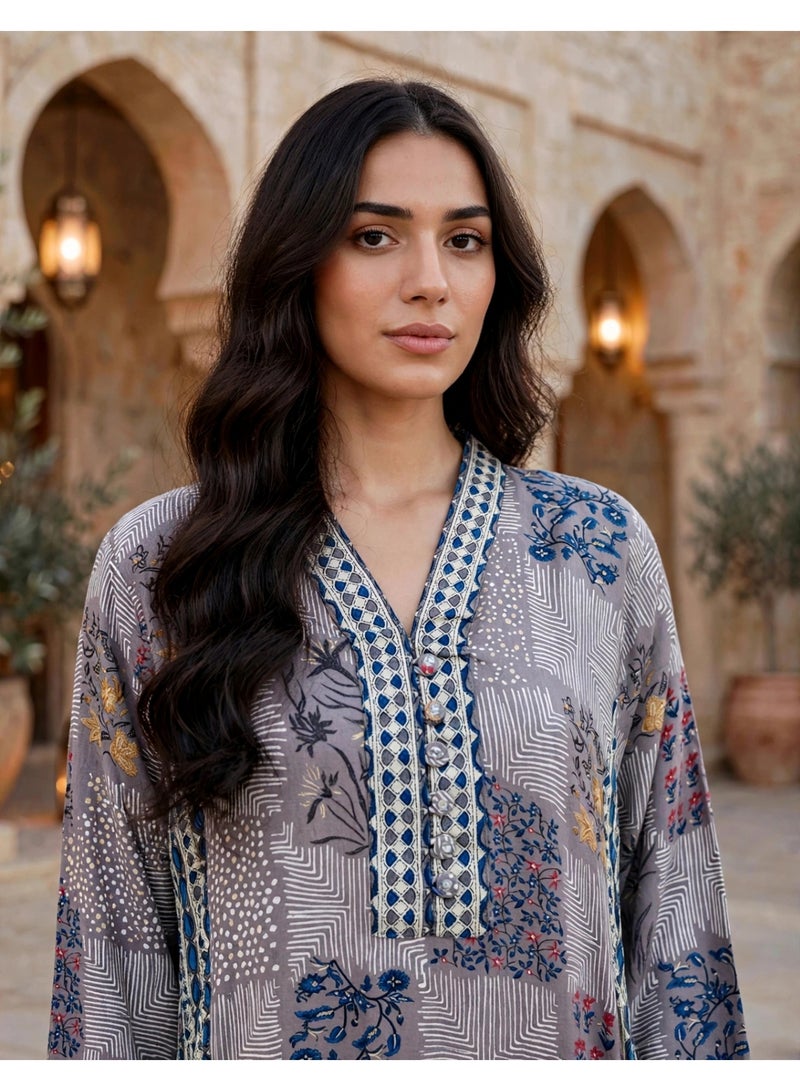 IKKXA Traditional Mosaic Print Maxi Jalabiya IK218Violet - Image 2
