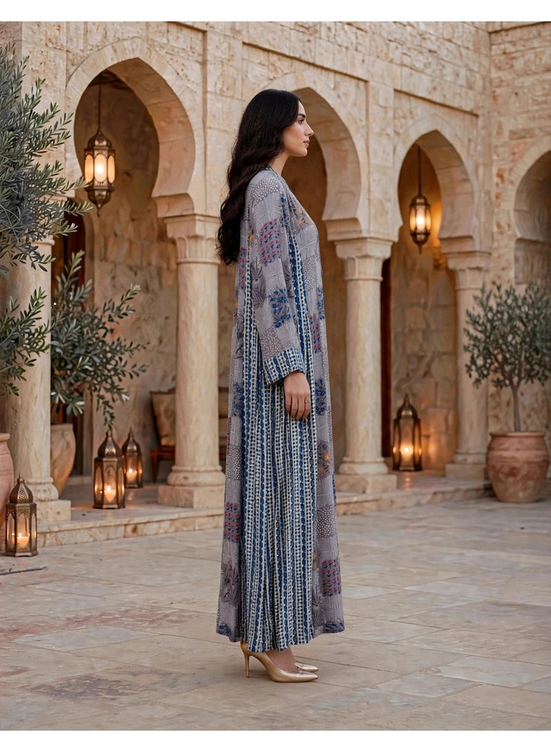 IKKXA Traditional Mosaic Print Maxi Jalabiya IK218Violet - Image 3