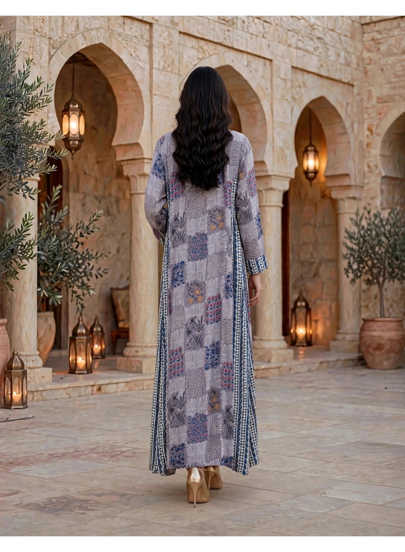 IKKXA Traditional Mosaic Print Maxi Jalabiya IK218Violet - Image 5