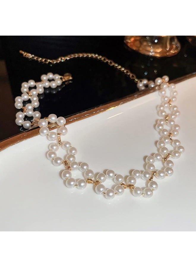 FXmimior Boho Flower Shiny Pearl Choker Necklaces Dainty Gold Statement Pearls Choker Necklace Simple Gold Chain Choker Necklaces Prom Party Bar Necklace Accessories for Women - Image 5