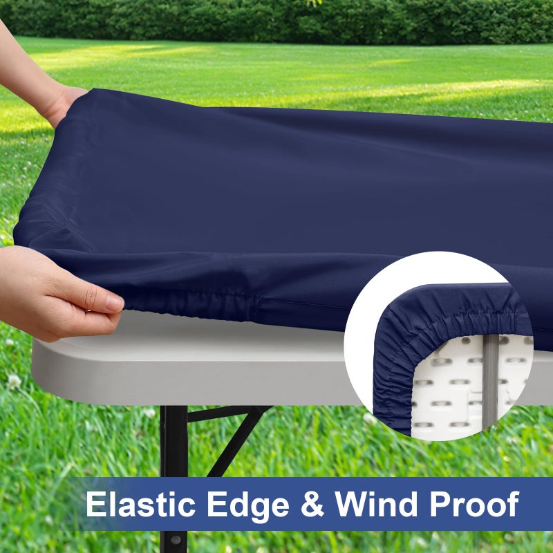 homing 2 Pack Rectangle Table Cloth  Elastic Fitted Fabric Tablecloth Fits for 5 Foot Folding Tables  Washable Table Cover for Picnic  Camping  Indoor & Outdoor (Navy Blue  30 "" x 60 "") - Image 3