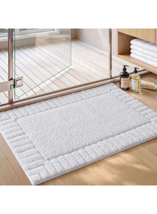Geometric Pattern Large Non-Slip Bathroom Rug (24" X 36") – Absorbent White Bath Mat; Soft Rug Suitable For Bathroom Floors, Showers, Bathtubs, And Laundry Rooms - Image 1