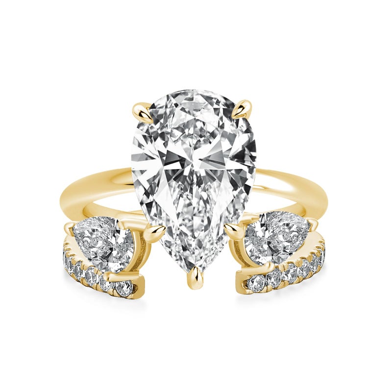 RODIFFY 4 Carat Pear Shaped Engagement Ring Set for Women, Tear Drop 5A Cubic Zirconia Wedding Ring Set With Insert Design, 14K Gold Plated S925 Silver Elegant CZ Bridal Jewelry (14K Gold Plated, 5) - Image 1