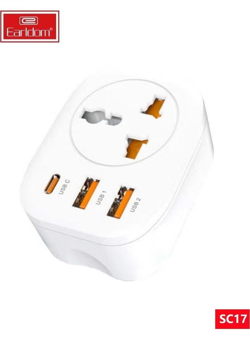 Earldom SC17 4-in-1 Power Socket with USB and Universal Plug – 4000W High-Power Multi-Outlet Extension with Fast Charging USB Ports, Built-in Overload Protection, Perfect for Home, Office, and Travel - Image 1