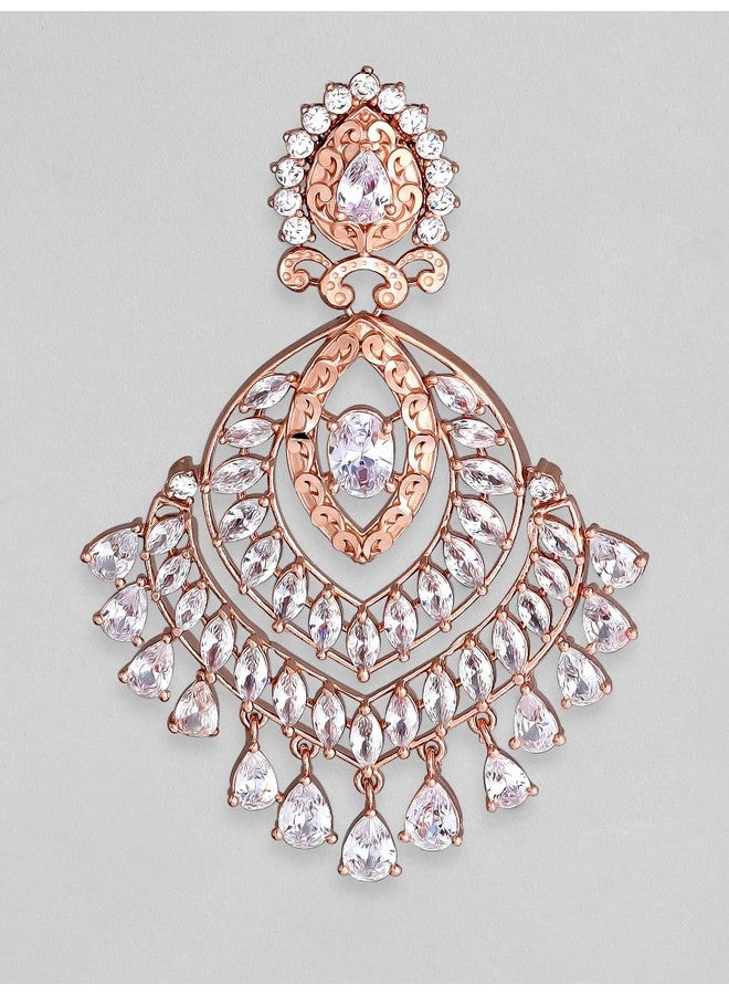 Rubans 22K Rose Gold Plated Trendy AD & CZ Studded Designer Chandelier Earrings for Women and Girls, Perfect for Festive and Wedding Occasions - Image 3