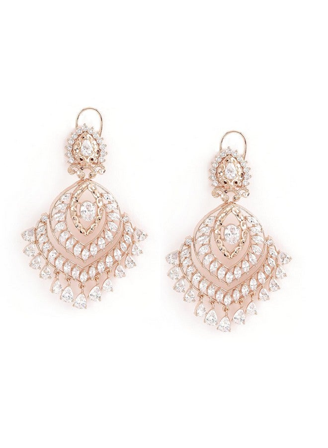 Rubans 22K Rose Gold Plated Trendy AD & CZ Studded Designer Chandelier Earrings for Women and Girls, Perfect for Festive and Wedding Occasions - Image 1
