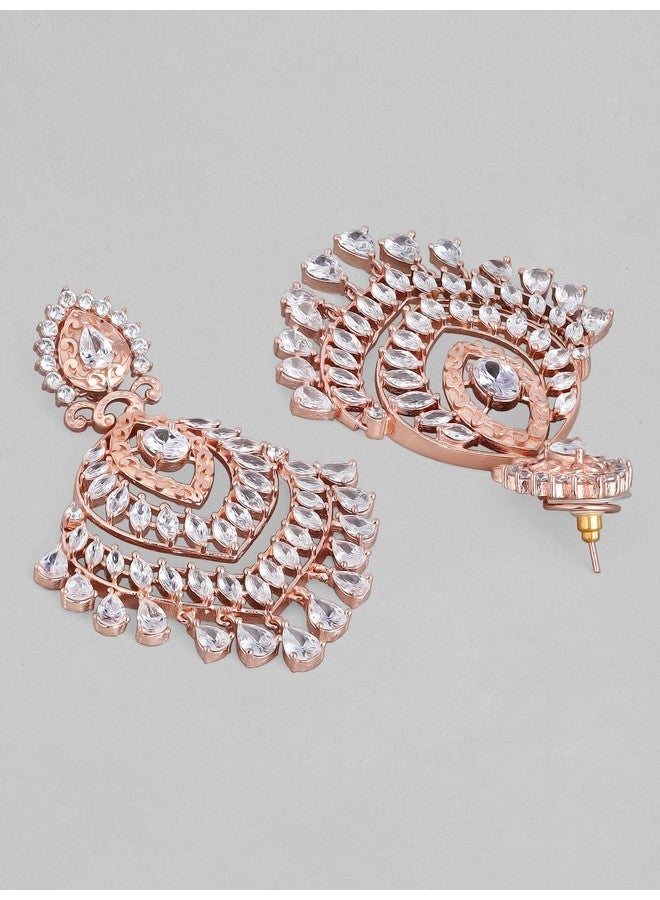Rubans 22K Rose Gold Plated Trendy AD & CZ Studded Designer Chandelier Earrings for Women and Girls, Perfect for Festive and Wedding Occasions - Image 2