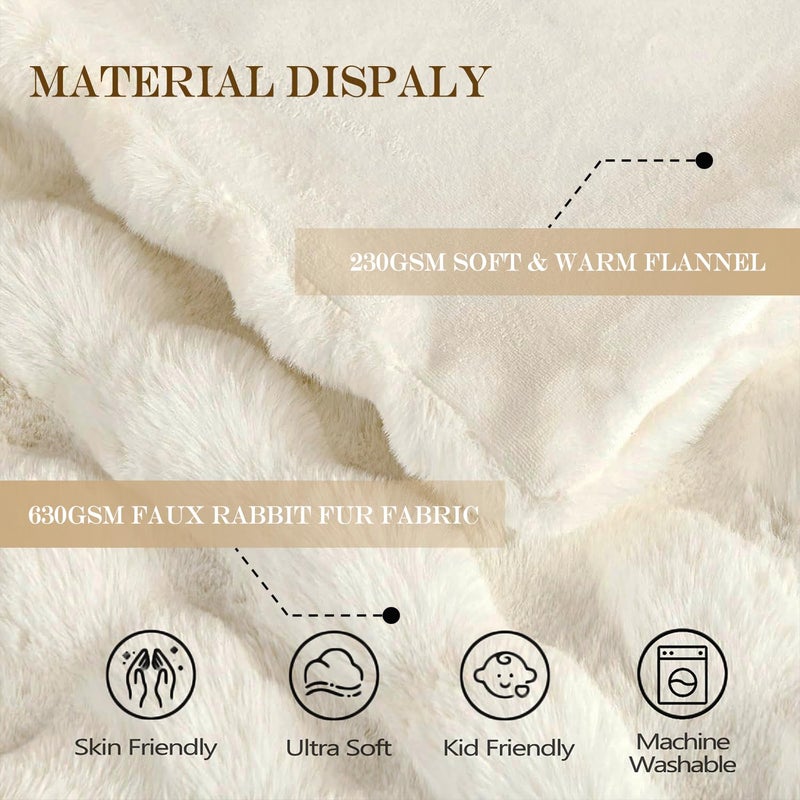 Latepis Luxury Faux Fur Throw Blanket Fuzzy for Couch Soft Thick Blanket for Bed Sofa Cute Plush Fuzzy Warm Blanket for All Seasons Ideal Gifts Luxury Throw Blanket Beige 50x60 Inch, 860gsm - Image 4
