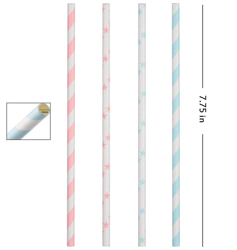 ALINK Light Pink Blue White Paper Straws Bulk  100 Biodegradable Party Straws for Boy Girl Baby Shower  Gender Reveal  Birthday  Wedding and Celebrations - Image 3
