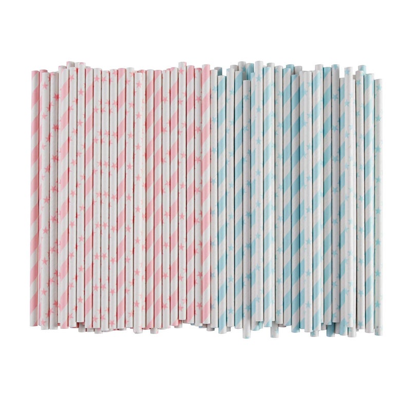 ALINK Light Pink Blue White Paper Straws Bulk  100 Biodegradable Party Straws for Boy Girl Baby Shower  Gender Reveal  Birthday  Wedding and Celebrations - Image 2