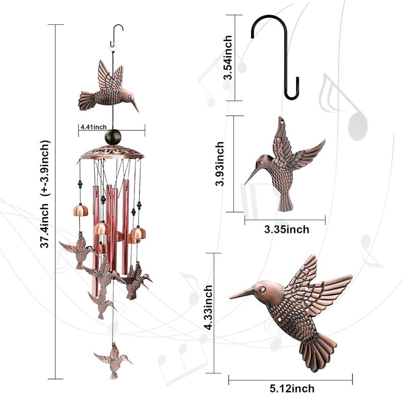 Wind Chimes for Outside, Metal Memorial Wind Chimes with S Hook for Home Patio Porch Garden or Backyard Outdoor Decor-Ideal Gift for Women (Bird) - Image 3