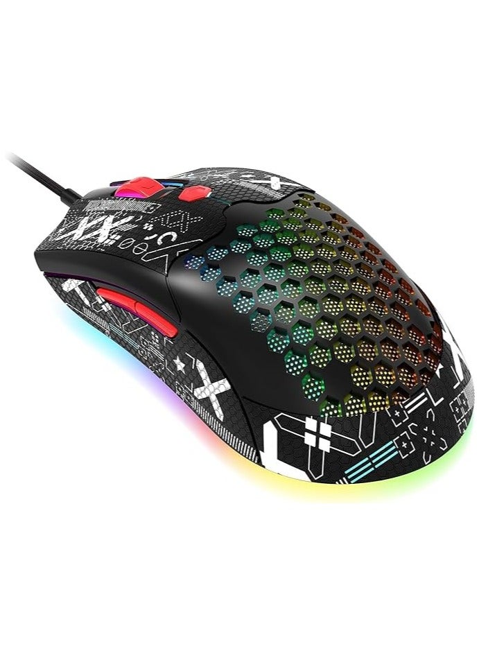 Lightweight Gaming Mouse Wired with Anti Slip Grip Tape, 12000DPI Backlit Mice with 7 ons Programmable, Honeycomb Shell Wired Mouse for PC Gamers and Xbox and PS4 - Image 1