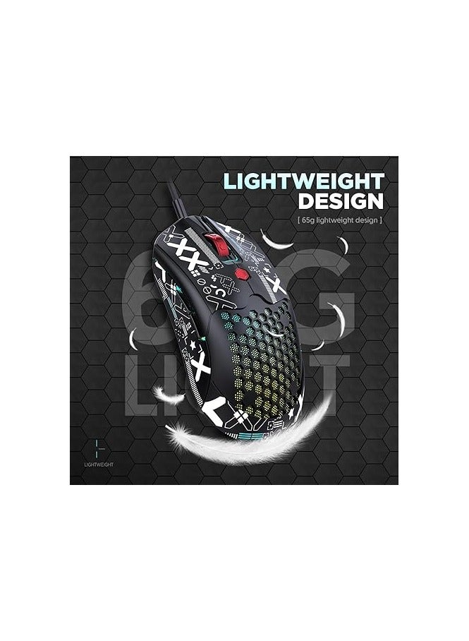 Lightweight Gaming Mouse Wired with Anti Slip Grip Tape, 12000DPI Backlit Mice with 7 ons Programmable, Honeycomb Shell Wired Mouse for PC Gamers and Xbox and PS4 - Image 3