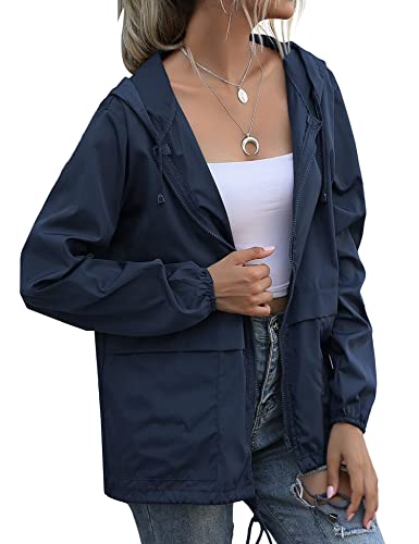JMinger Womens Rain Coats Waterproof with Hood Waterproof Rain Jacket for Women Travel Rain Coats for Women Packable Navy Blue XXL - Image 3