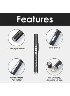 Ant Pocket Pen Clip Torch, USB Rechargeable LED Pen Ligh, Mini Flashlight with 2 LED Sources, Reusable LED Penlight for Students Doctors Nurses, Black  - Image 4