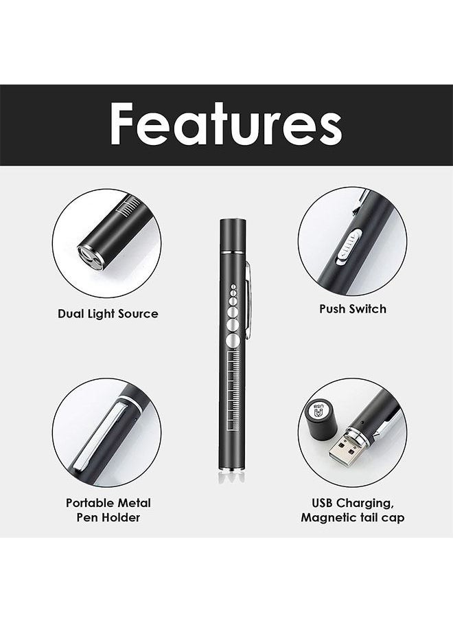 Ant Pocket Pen Clip Torch, USB Rechargeable LED Pen Ligh, Mini Flashlight with 2 LED Sources, Reusable LED Penlight for Students Doctors Nurses, Black  - Image 4