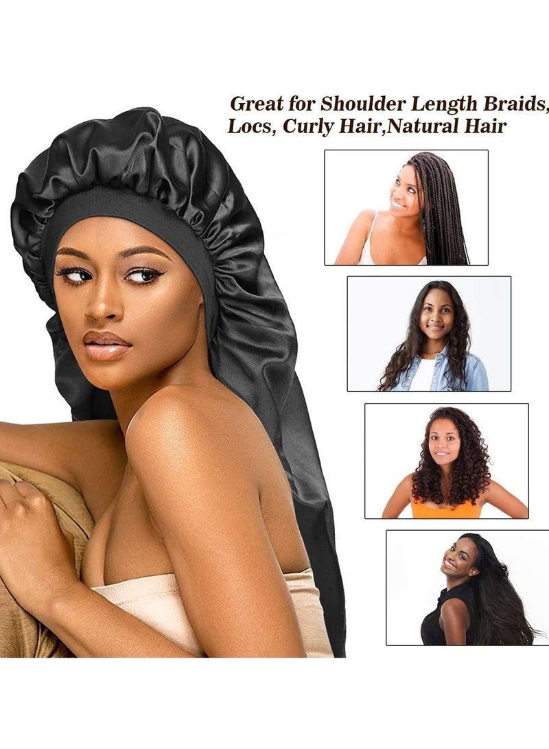 SYOSI Satin Bonnet Sleep Cap Silk for Natural Hair Long Extra Large Bonnets Women Night Wide Elastic Band Very Soft Comfortable Black+Red - Image 3