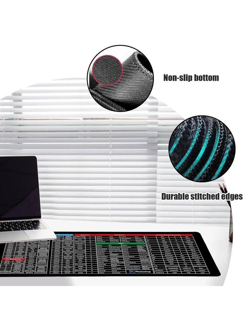 قاعدة ماوس باختصارات مكتبية للكمبيوتر مقاس XXL (900 × 400 ملم)، قاعدة ماوس باختصارات وورد/PPT/Excel، لوحة ماوس بمفاتيح اختصارات اكسل، قاعدة ماوس وكيبورد وجدول بيانات للمكتب وحافة مخيطة غير قابلة للانزلاق - Image 4