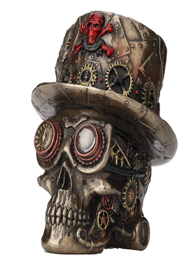 فيرونيز ديزاين تمثال فيرونيز ديزاين على طراز ستيمبانك، مقاس 4.5 بوصة، على شكل جمجمة دراجة نارية وقبعة متقاطعة، بلمسة نهائية برونزية عتيقة، مناسب لوضعه على سطح الطاولة. - Image 3