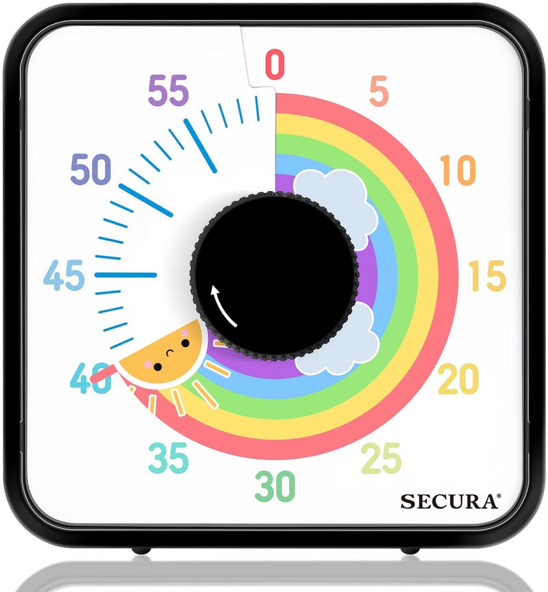 Secura 60Minute Visual Timer 75 Inch Magnetic Rainbow Countdown Timer for Classroom or Kitchen Durable Mechanical Timer Clock with Magnetic Backing Black  Sun