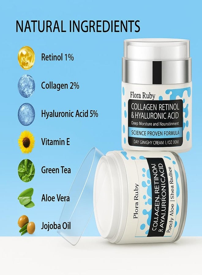 FLORA RUBY Anti-Aging Face Moisturizer Cream. Infused with Collagen, Retinol, and Hyaluronic Acid, this daily moisturizer targets your face, and neck for a smoother, firmer appearance. 1.7 fl. oz. - Image 3