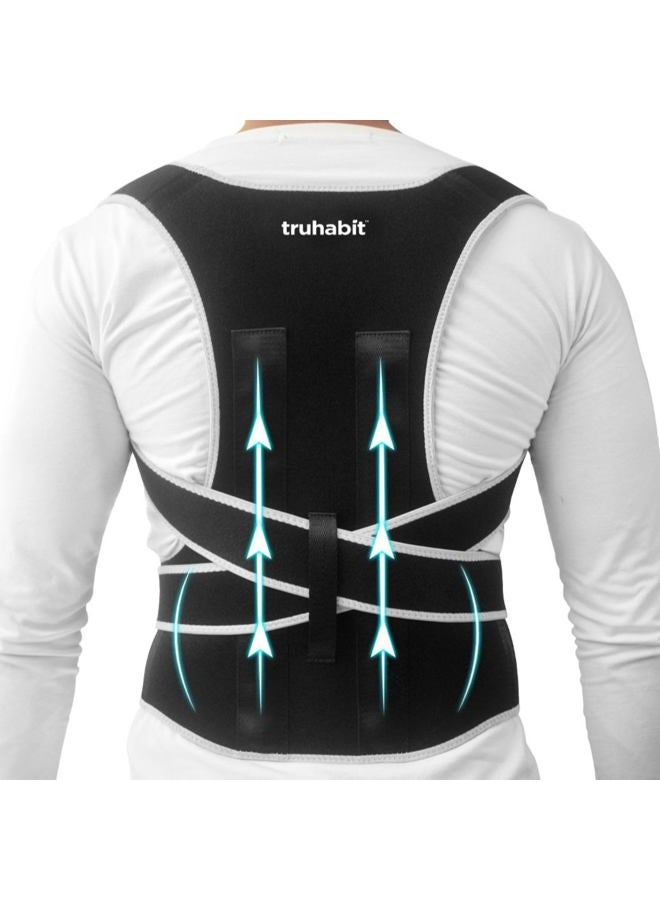 TruHabit مصحح وضعية الجسم للرجال (XL) حزام دعم الظهر حزام دعم الظهر لتخفيف آلام الظهر ومنع الحدبة، دعم كتف قابل للتعديل، حزام الظهر لآلام الظهر وحزام الكتف للرجال - Image 1