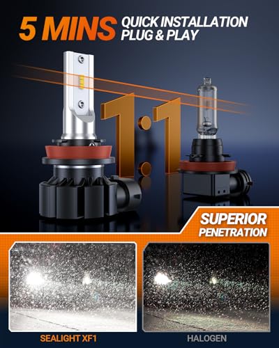 SEALIGHT مصباح ضباب LED SEALIGHT H11، سطوع عالي 600% عمر افتراضي 50000 ساعة مصابيح ضباب H16 H8 مصابيح ضباب H11 LED، 6500K أبيض بارد اختراق قوي، توصيل وتشغيل، عبوة من 2 - Image 5