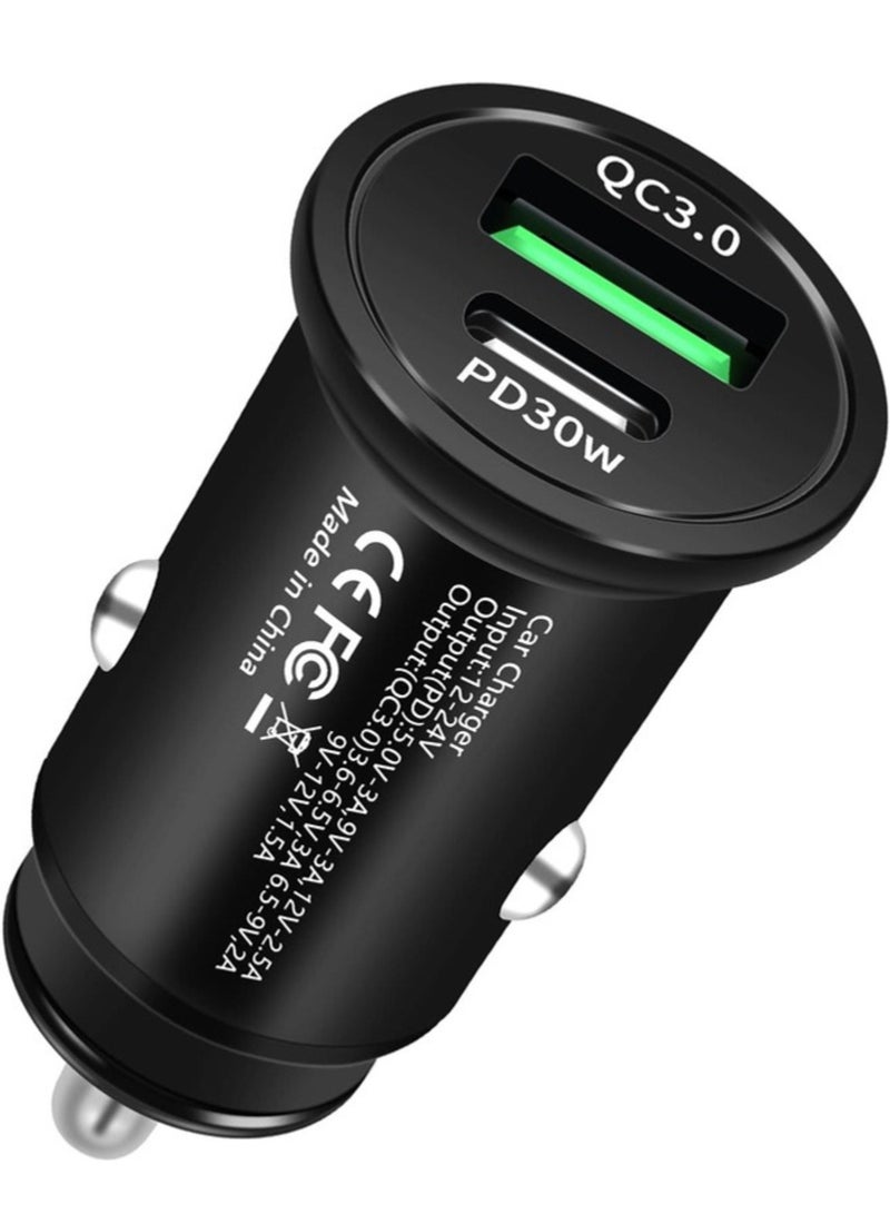 USB-C Car Charger – Ultra-Compact Dual Port Adapter with 38W Power Delivery  18W QC 3.0 Fast Charging – Black - Image 1