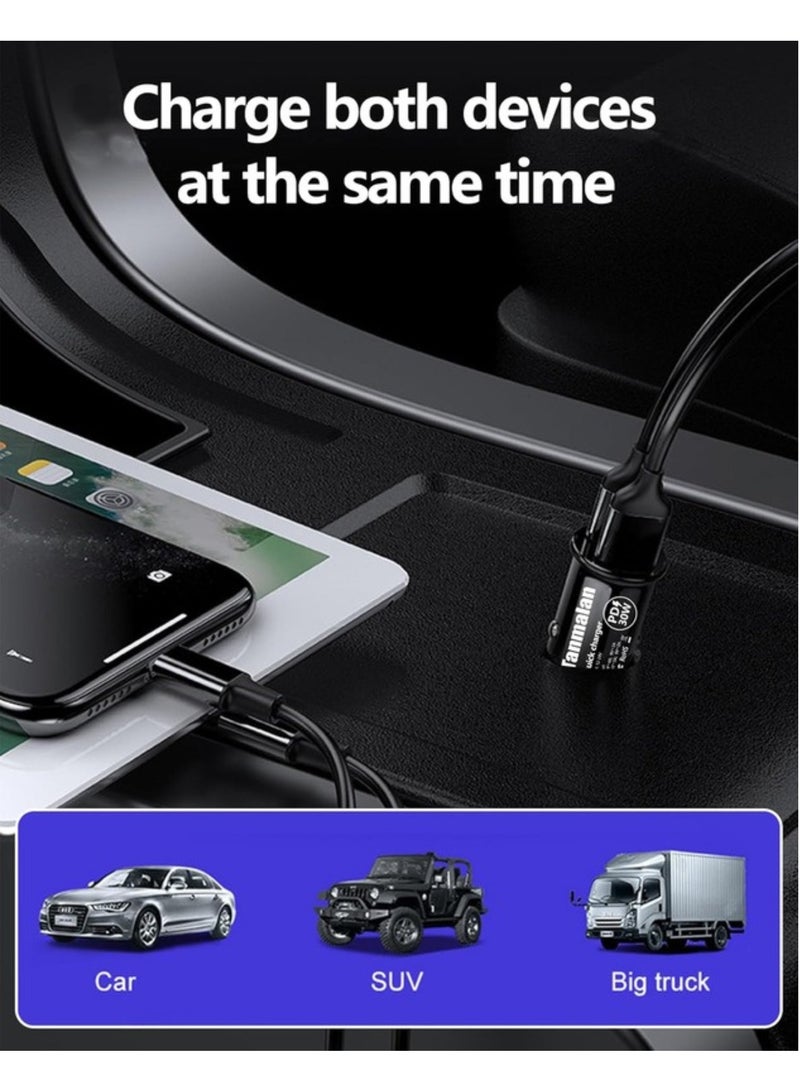 USB-C Car Charger – Ultra-Compact Dual Port Adapter with 38W Power Delivery  18W QC 3.0 Fast Charging – Black - Image 3