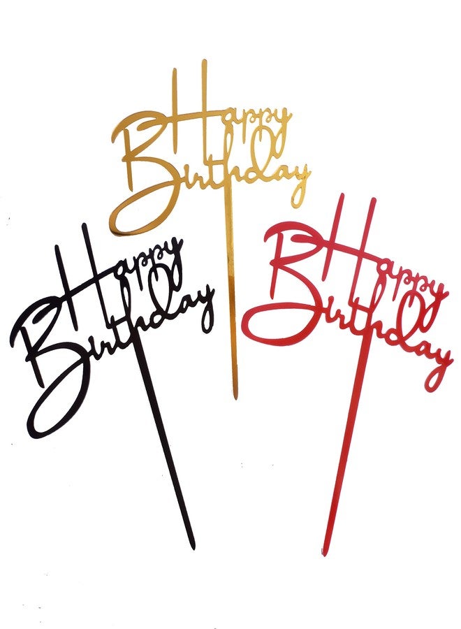 YUINYO Set of 3 Pcs Gold-Black-Red Acrylic Happy Birthday Cake Topper Birthday Party Decoration Supplies quality Acrylic Cake Decoration adult Cake Toppers (3 Gold-Red-Black) - Image 1