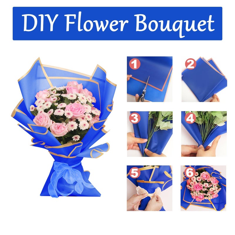 JOYIT 20 Sheets Flower Wrapping Paper - Flower Bouquet Wrapping Paper for DIY Crafts Packaging, Waterproof Flower Paper Wrap for Wedding, Birthday, Flower Shop (Blue, 22.8''x22.8'') - Image 2