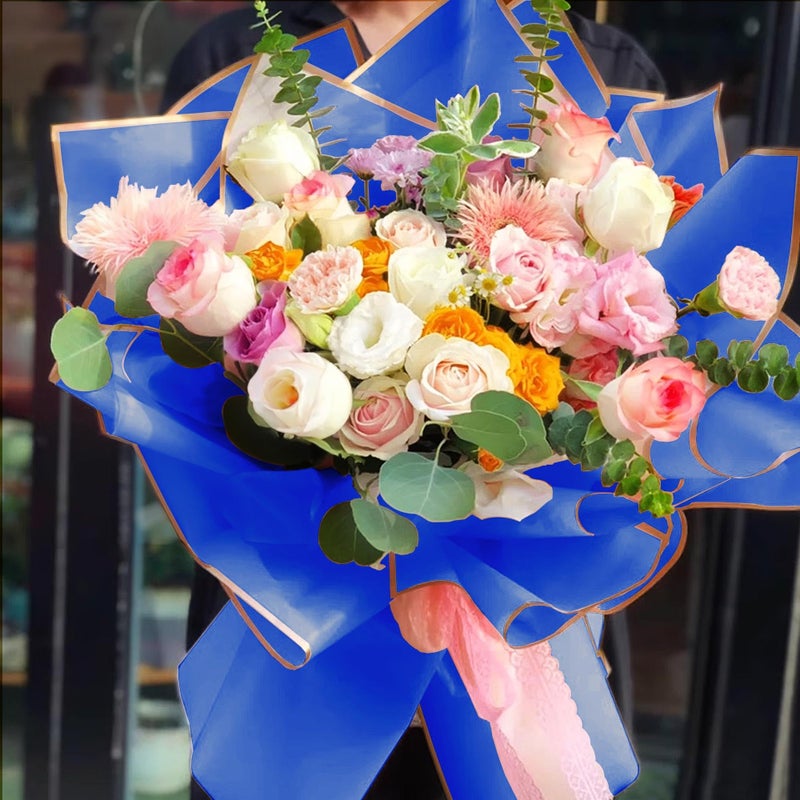 JOYIT 20 Sheets Flower Wrapping Paper - Flower Bouquet Wrapping Paper for DIY Crafts Packaging, Waterproof Flower Paper Wrap for Wedding, Birthday, Flower Shop (Blue, 22.8''x22.8'') - Image 3