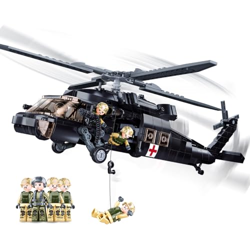 TOY PLAYER مجموعة بناء طائرة هليكوبتر UH60 بلاك يوتيليتي للبالغين متوافقة مع ليغو طائرة الجيش نموذج طائرة هوك مع 4 شخصيات جنود هدية عيد ميلاد ألعاب للأطفال 814 صبي 692 قطعة - Image 1