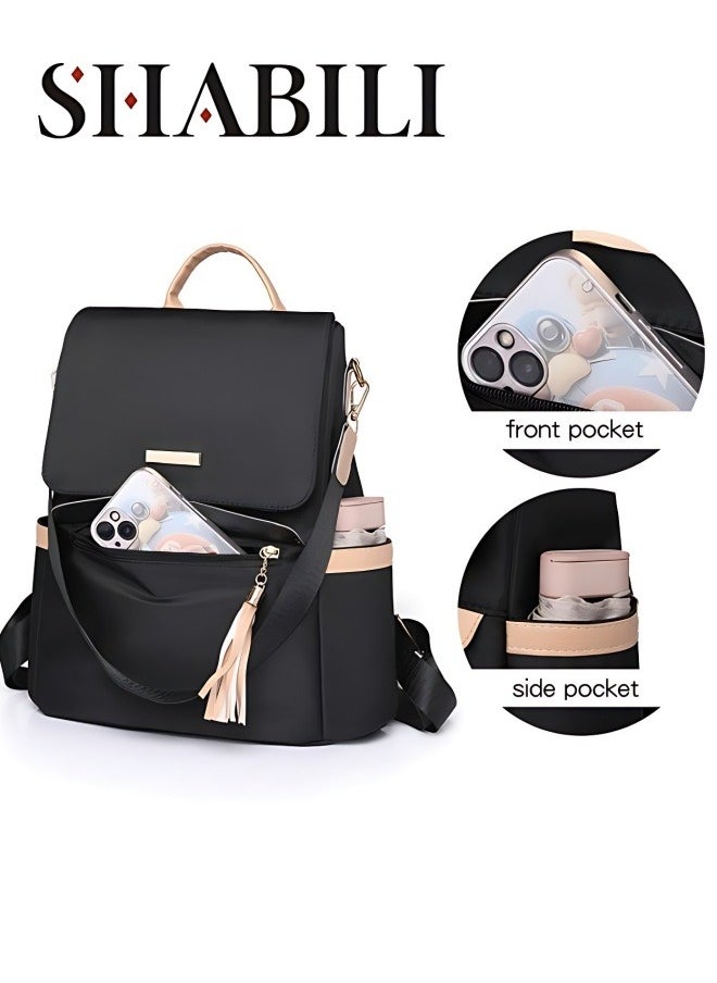 SHABILI Girls' Nylon Material Backpack, Student's Large-capacity School Bag College Bag Tourist Bag Back Bag, Daily Commuting Shoulder Bag Crossbody Bag Office Bag Handbag Tote Bags for Women/Teenagers  - Image 1