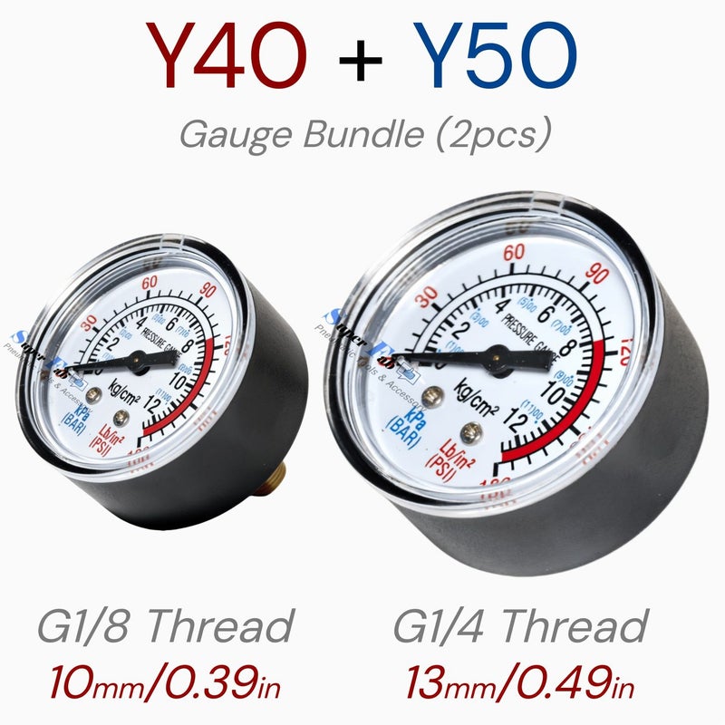 Pressure Gauge Mixed Bundle 2pcs Y40 Y50 Plastic Air Compressor Meter G1 8 G1 4 Thread Dual Scale 12.5Bar 180PSI - Image 1