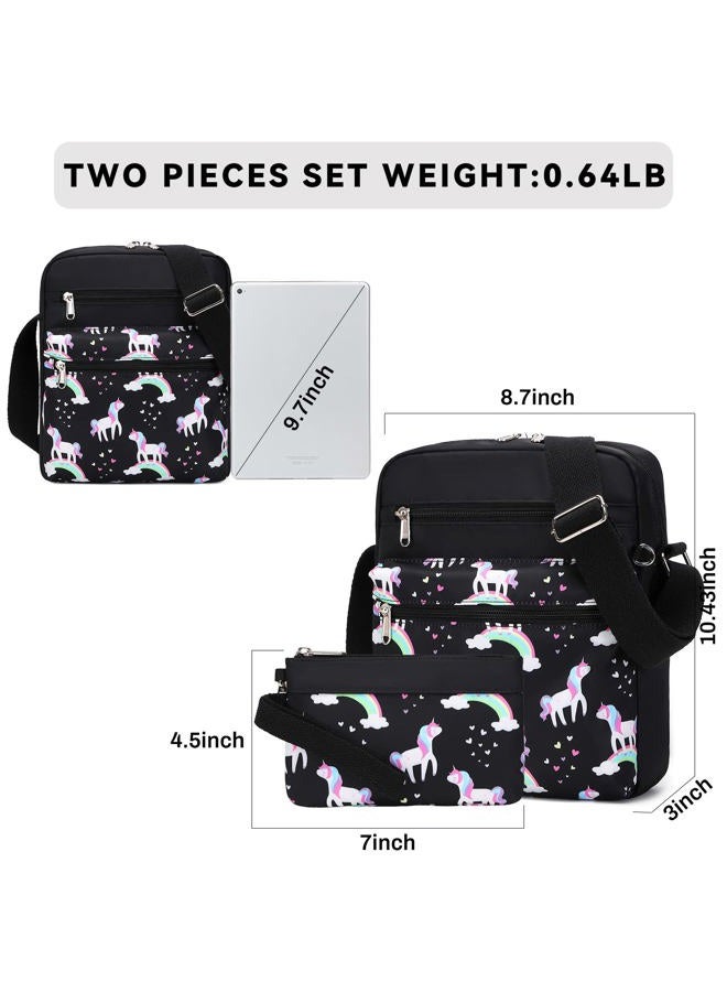 Mygreen Small Crossbody Purse Set for Teen Girls Small Messenger Bags for Kids 9-10 Gifts, Unicorn-black, Medium, Durable - Image 4