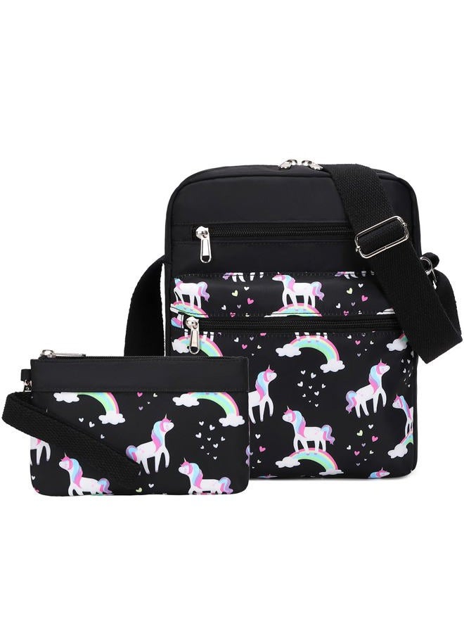 Mygreen Small Crossbody Purse Set for Teen Girls Small Messenger Bags for Kids 9-10 Gifts, Unicorn-black, Medium, Durable - Image 1