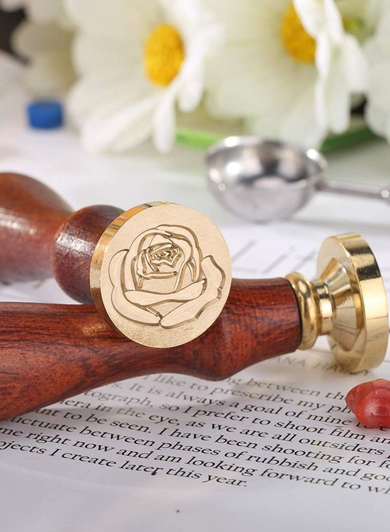 SYOSI Wax Seal Stamp Elegant Rose Brass Heads and Classic Wooden Handle Sealing Sticks for Invitations Cards Wedding - Image 2