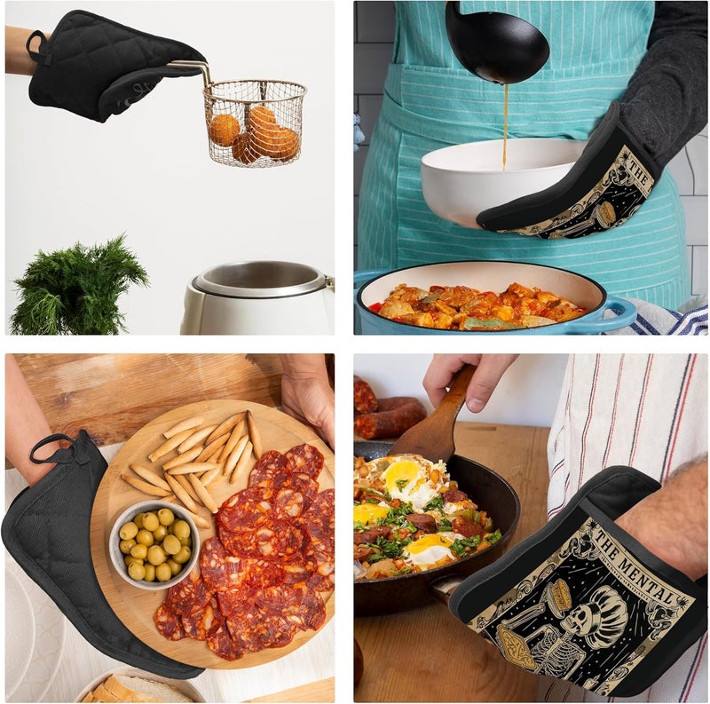 YeiHe Gothic Skeleton Pot Holders with Pockets, Funny Baking Gifts Pot Holders Heat Resistant Oven Mitts Hot Pads for Kitchen Baking Cooking,Potholders for Kitchens - Image 5