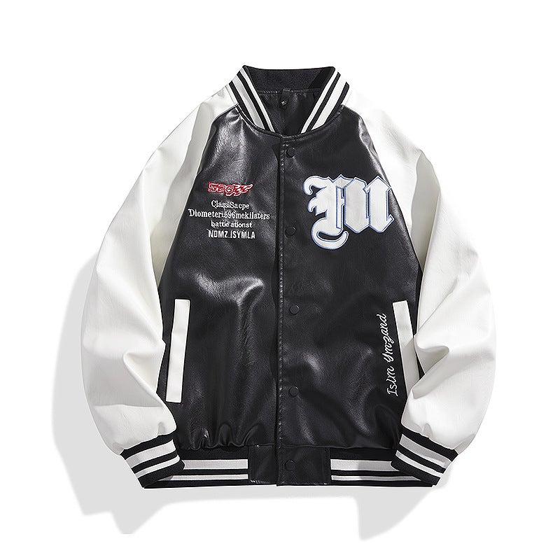 Pu Leather Baseball Suit Men'S Autumn American Style Retro Jacket Trendy Hong Kong Style All-Match Couple Jacket Leather Jacket - Image 4