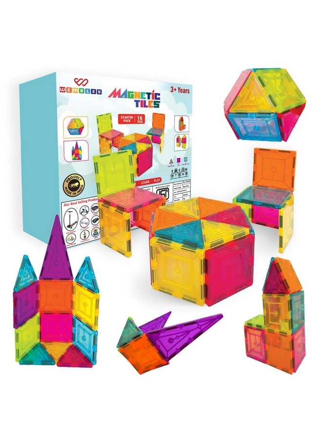 Wembley Magnetic Tiles for Kids|Magnetic Building Blocks for Kids 3 4 5 6 7 8 Yrs|Constructing&Creative Learning Educational Brain Toys|STEM Learning Kit Magnetic Toys (16 Pcs),Multicolor - Image 1