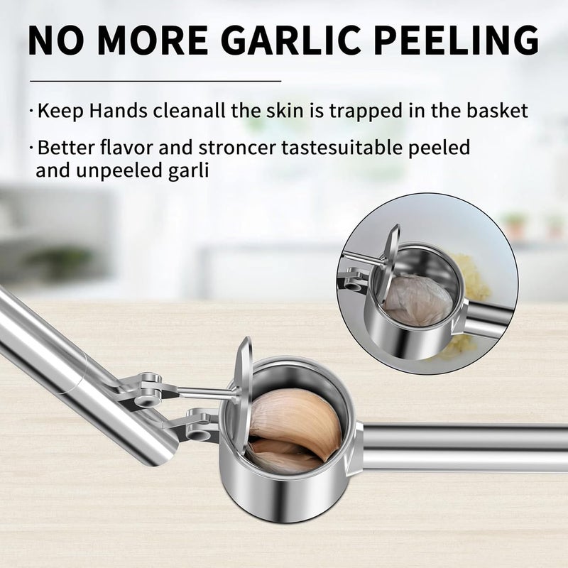 BMCASEQP 5-in-1 Stainless Steel Garlic Press Set with Jumbo Chamber & Mincer - Heavy Duty Rustproof Garlic Crusher with Ergonomic Handle, Dishwasher Safe, Easy Squeeze Design for Ginger, Nuts, Herbs - Image 3